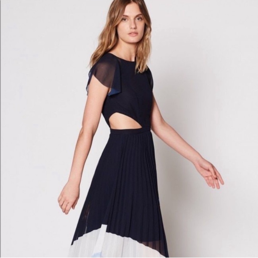 Joie Navy Multicolor Pleated Midi Dress - Picture 12 of 14